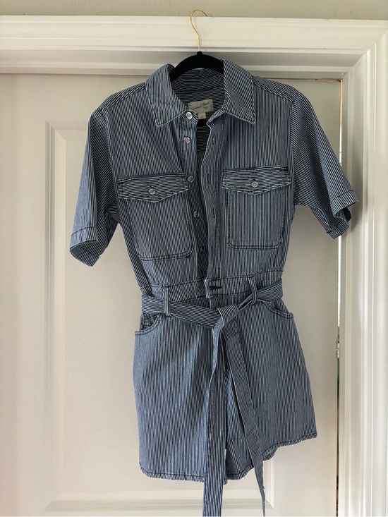 Universal Thread Pants - Universal Threads Striped Short Sleeve Utility Romper in Blue and White
